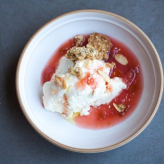 Cheesecake Bowls with Pluot Compote and Almond Sesame Crumble